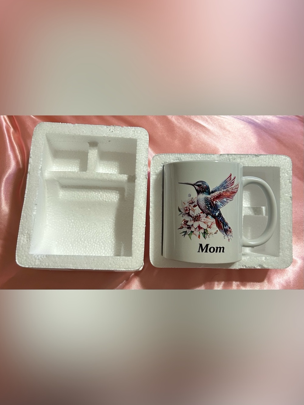 Mom Ceramic Mug with Hummingbird Design - White